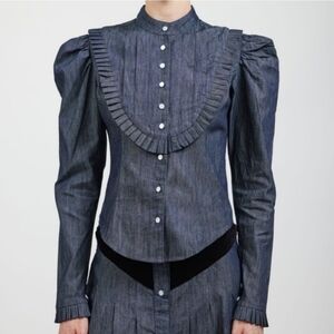 Batsheva Lee Blouse In Dark Denim Blue 2 xs